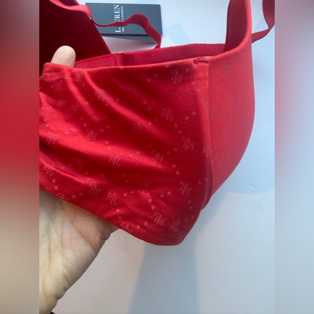 Lauren Ralph Lauren Comfort Collection Repeat-Logo Wireless T-Shirt Bra,Ruby Red - Picture 7 of 8